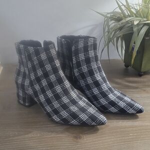 1068 Womens Alex Marie Tionna Block Heel Black/White Plaid Ankle Booties Sz 6.5M